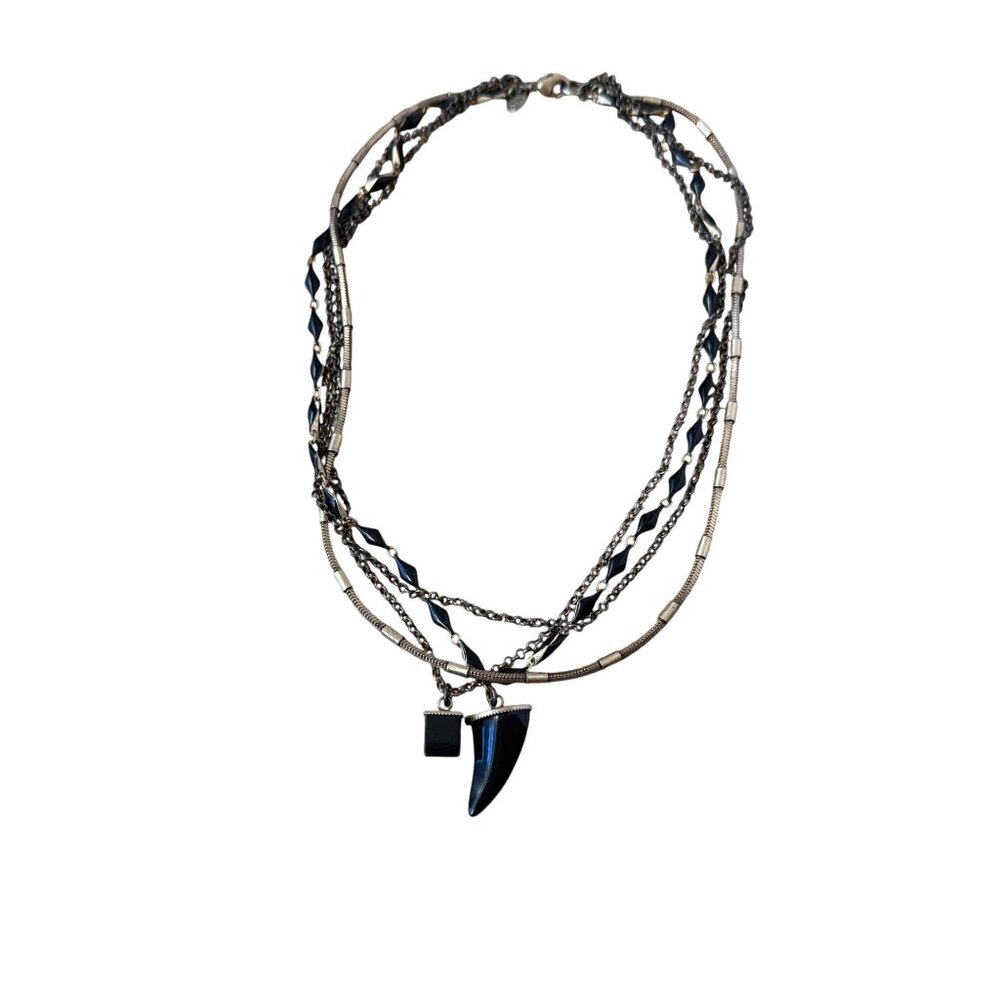 Multi-Layer Necklace With Black & Gold Accents Faux Shark Tooth
